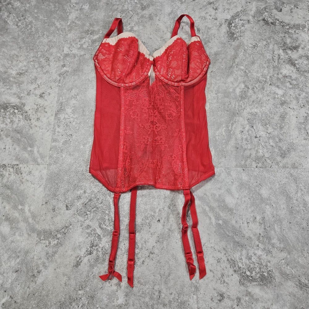 Victoria's Secret Lace Bustier Top Garter Lace Red Sexy Lingerie Size 34C